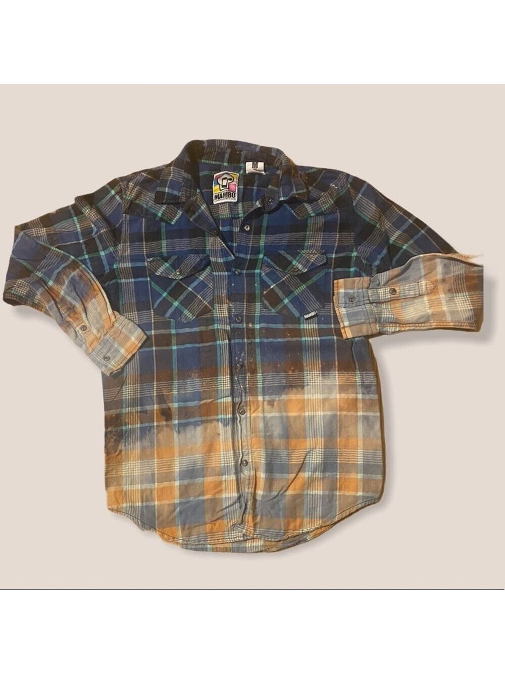 MAMBO Distressed REDONE flannel button shirt M